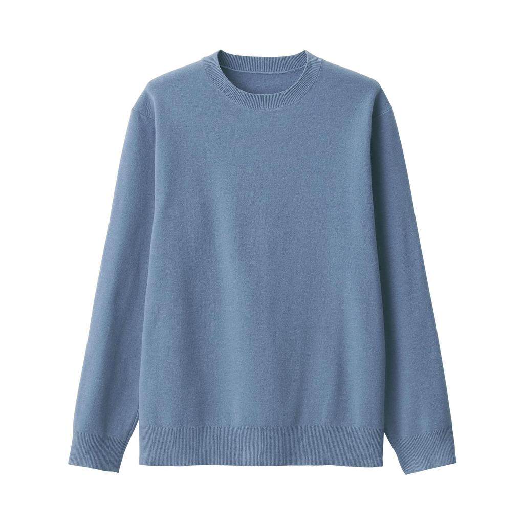 MUJI Washable Milan Rib Crew Neck Size AA0QYA4A Men's Sweater, Blue, L,