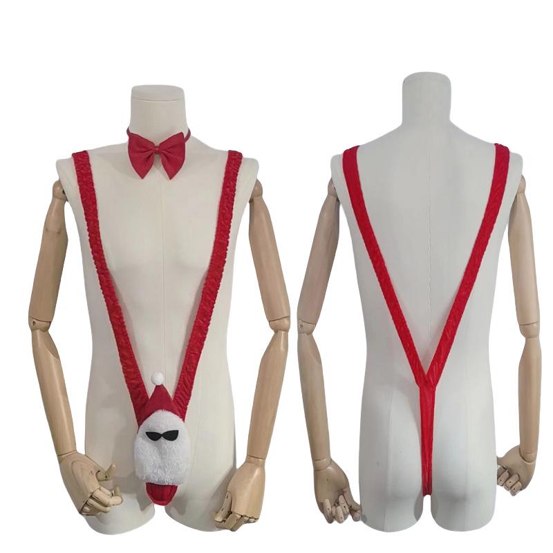 Чоловічий костюм Санта Клауса для косплею з V-подібним вирізом, боді з підтяжками