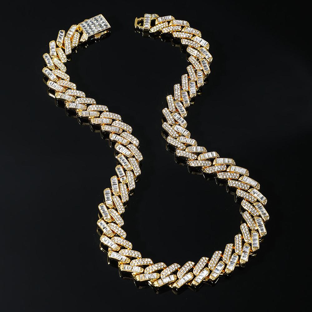 Hip Hop 15mm Chain Baguette Stones Iced Out Rapper Necklace For Men Women Miami Cuban Chain Bracelet Fashion Charm Jewelry Gift