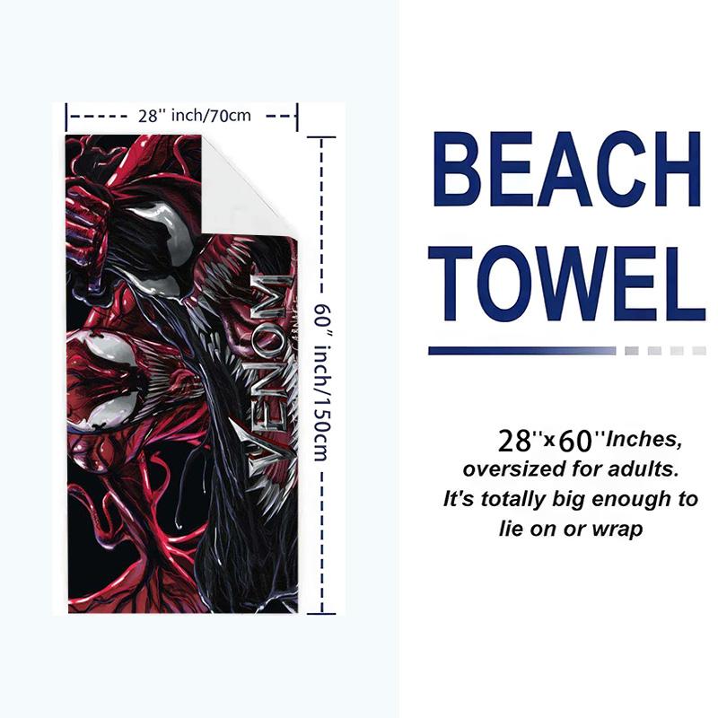 Black-Venom Print Beach Towel, Large Soft Quick Dry Towel for Beach Camping Swimming