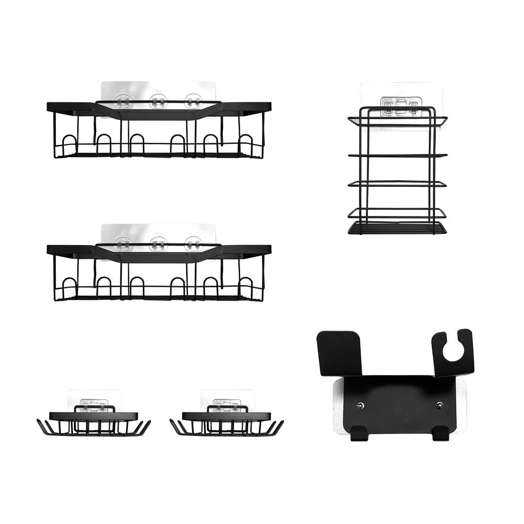 Set Baño 6 Piezas Metálico Nyana Home | Estantes sin Taladro | Antióxido y Adhesivo Potente