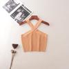 American Fashion Brand Cross Hanging Neck Cami Summer Rib Solid Sexy Short Knitted Top Women
