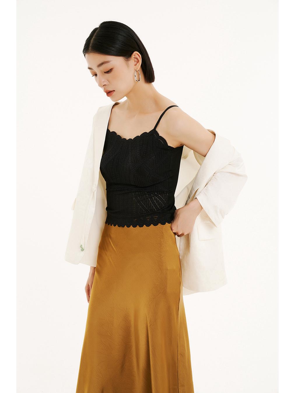 Women s Strapless Lace Camisole with Chest Pads - Summer Inner & Outer Layer One Size чёрный