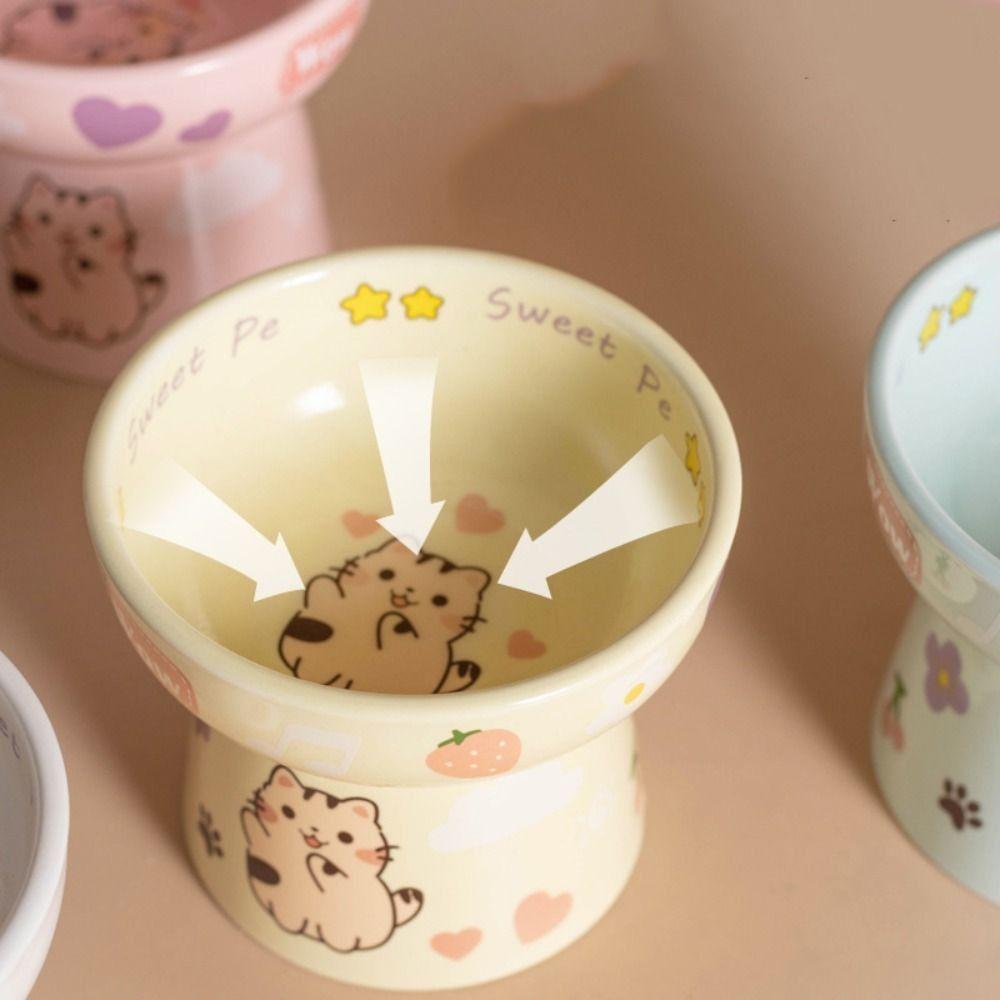 Pet Supplies Ceramic Cat Bowl Anti Tipping Large Capacity Pet High Foot Bowl Non-slip Cute Dog Food Feeding Basin Kitten Puppy