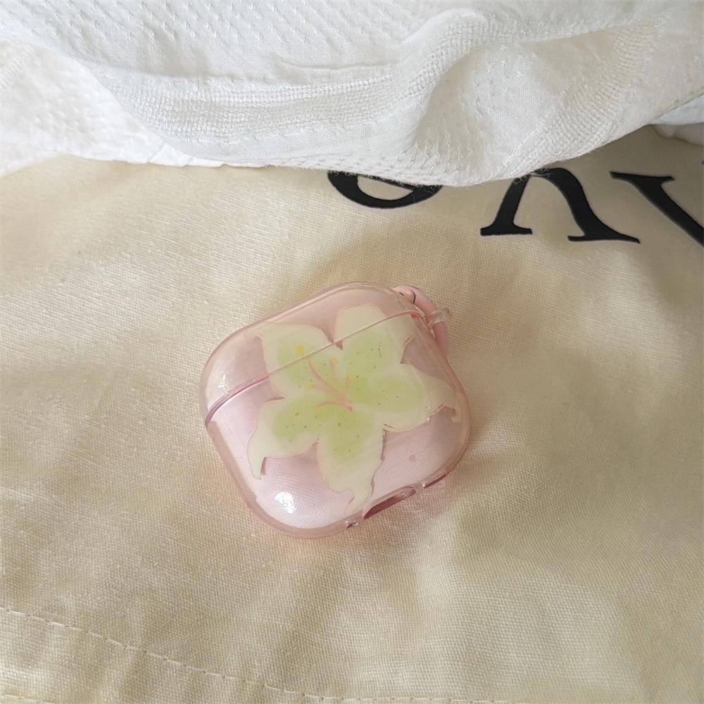 Small Fresh Lily Flower Earphone Cover for Apple AirPods 1 /1 Generation Transparent Bluetooth Case PRO1/PRO1