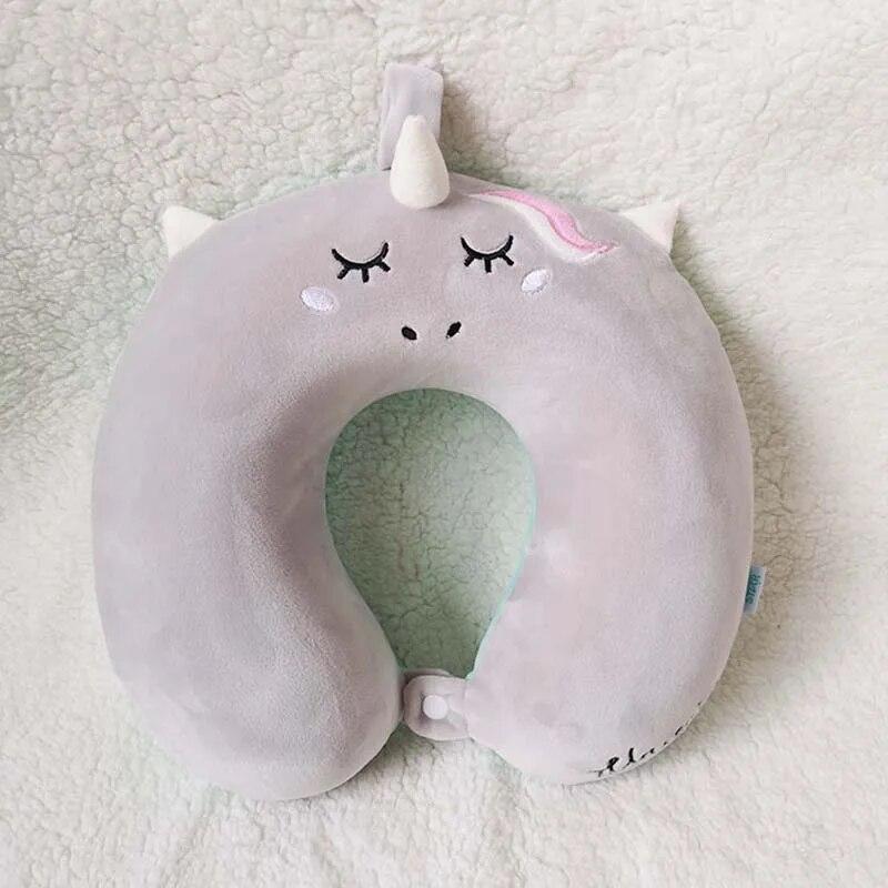 

Портативная подушка для путешествий в форме единорога, автомобильные надувные подушки для полета, поддержка шеи, подушка для подголовника, мягкая пена с эффектом памяти светло-серый