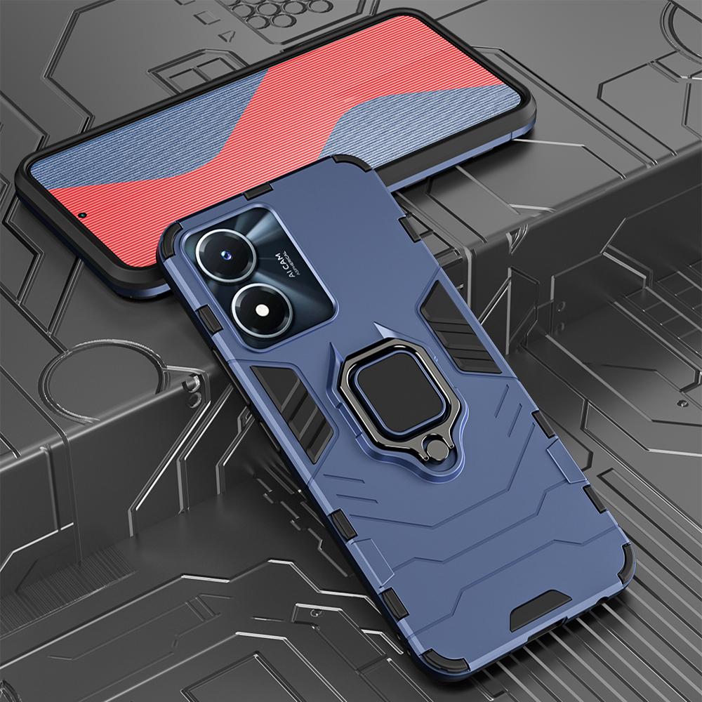 Peatkop Shockproof Armor Case for VIVO Y02S Y77 5G Silicone +PC Metal Ring Stand Phone Back Cover for VIVO Y77 5G Y02S