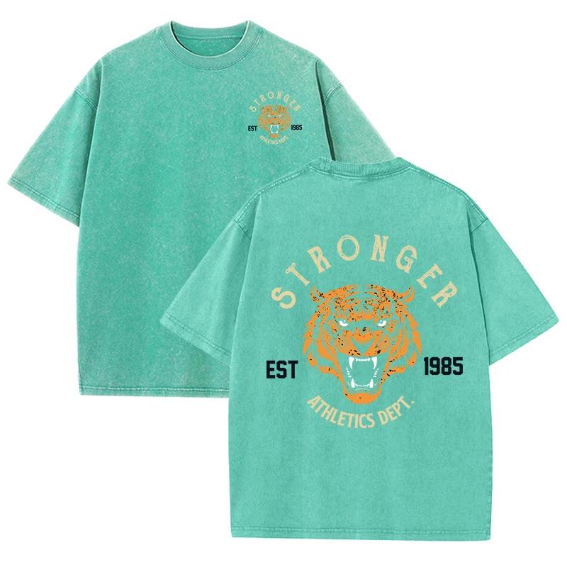 Stärkerer Tiger Sport Print Wasch T-Shirt Damen Sommer Bequem Gewaschenes Tee Lässige Kurzkleidung Weiche Baumwolle Unisex Kleidung