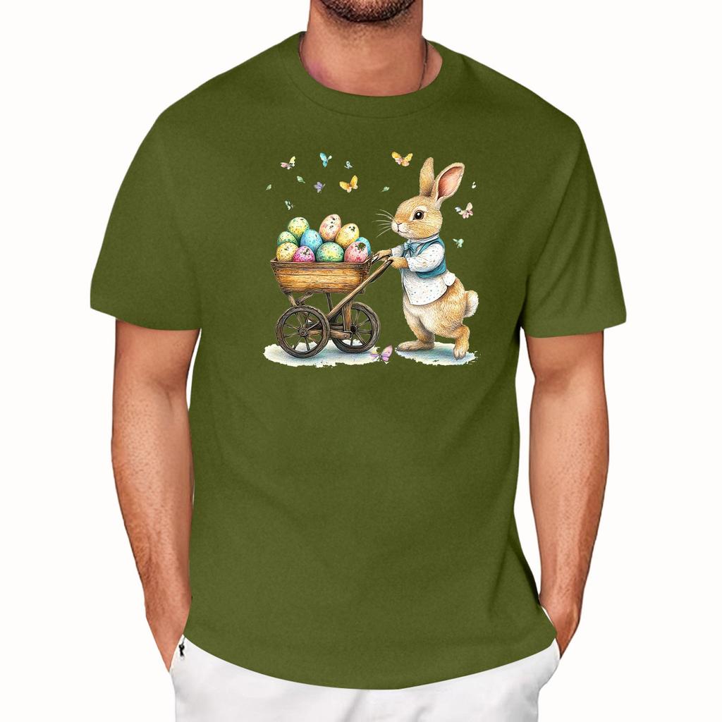 Velikonoce - Pánské ležérní volné tričko s potiskem zajíčka, kulatý výstřih, přetahovací, s krátkým rukávem