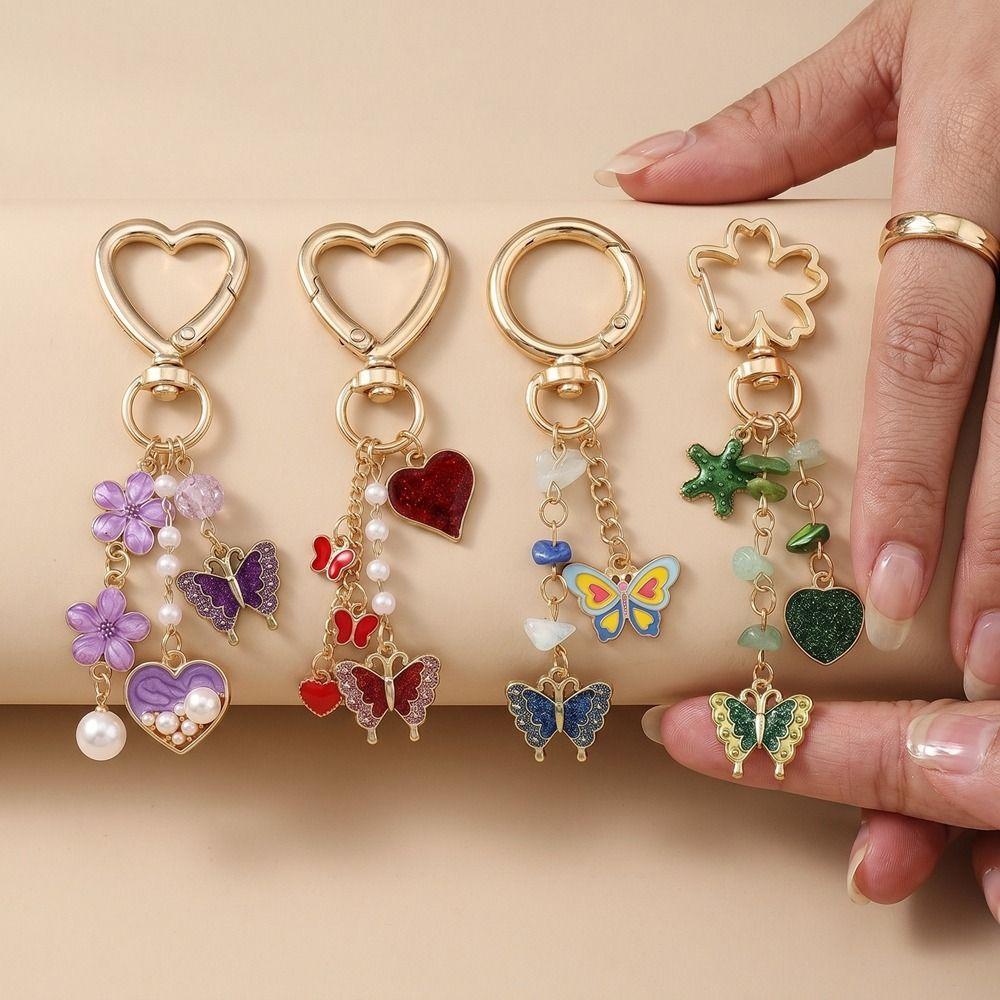 Zinc Zinc Alloy Enamel Butterfly Keychain DIY Heart Key Ring Lovely Bag Charm  Car Keyring