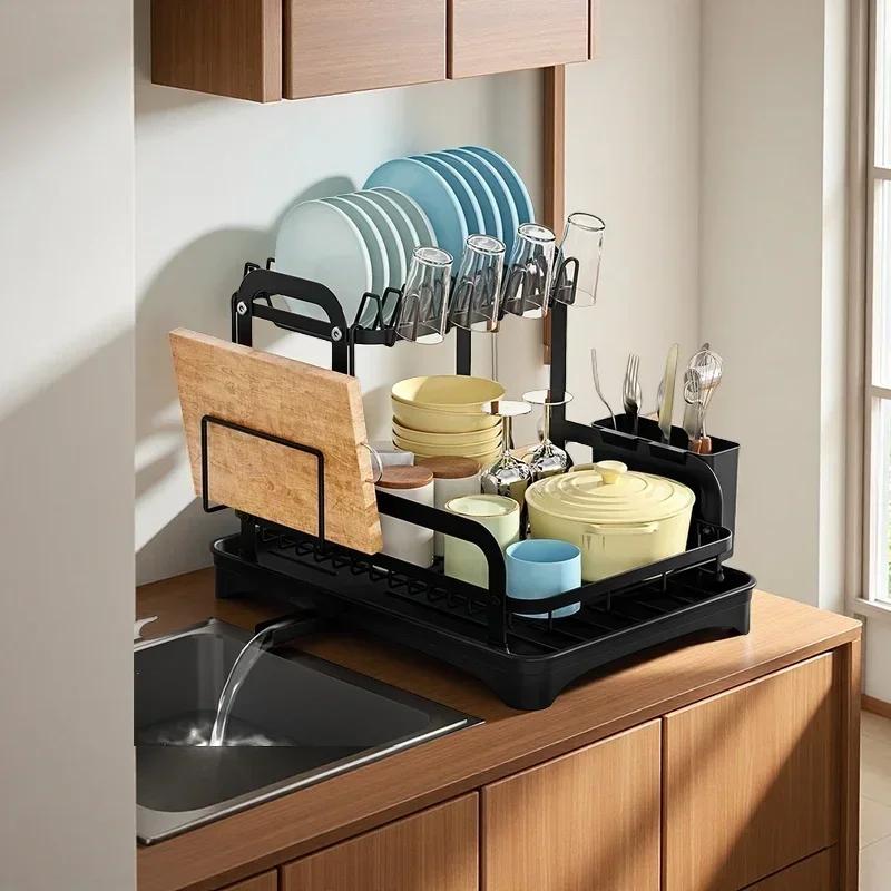 Kitchen Dish Bowl Drainer Storage Rack Kitchen Dish Drying Rack with Drain Basket Countertop Dinnerware Organizer Drainboard