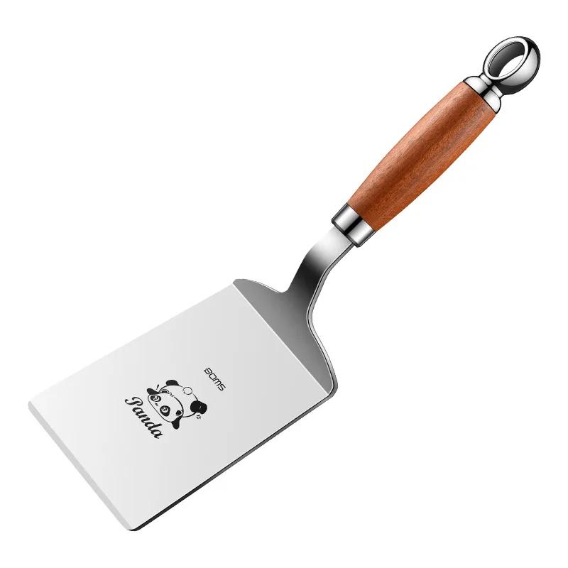 Stainless Steel Square Head Steak Cooking Spatula Wood Handle Pizza Shovel Pancake Beef Turner Scraper BBQ Utensils For Kitchen