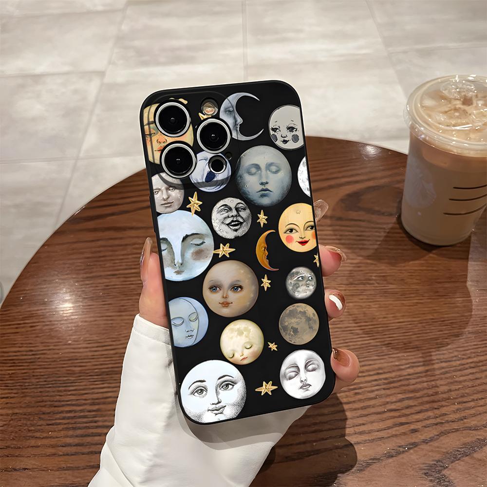 

Phone Case For 17 Pro Max Iphone 14 Pro Max 12 16 15 13 Pro 11 Xr X Xs 8 7 Plus Back Cover Retro Style Face Sun Stars iPhone15 ProMax