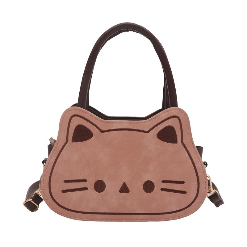 Cat head shape women s bag, new one-shoulder crossbody bag, fashionable small square bag, pull-through funny one-shoulder crossbody bag