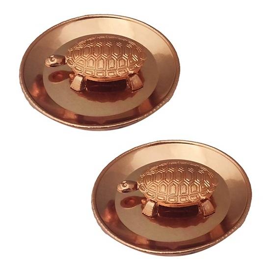 Set of 2 Feng Shui Pure Copper Turtles with Vastu Water Plate Life Positivity, Wealth, Money, Luck,