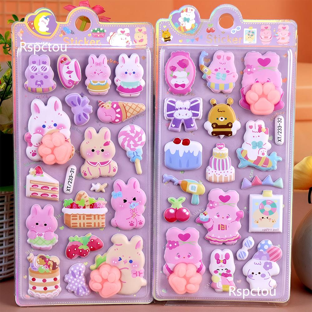 Cute Cartoon Animal Rabbit Soft Decompress Paw Butt Stickers Creative 3D Puffy Decal Phone Case Laptop Decoration Bubble Sticker