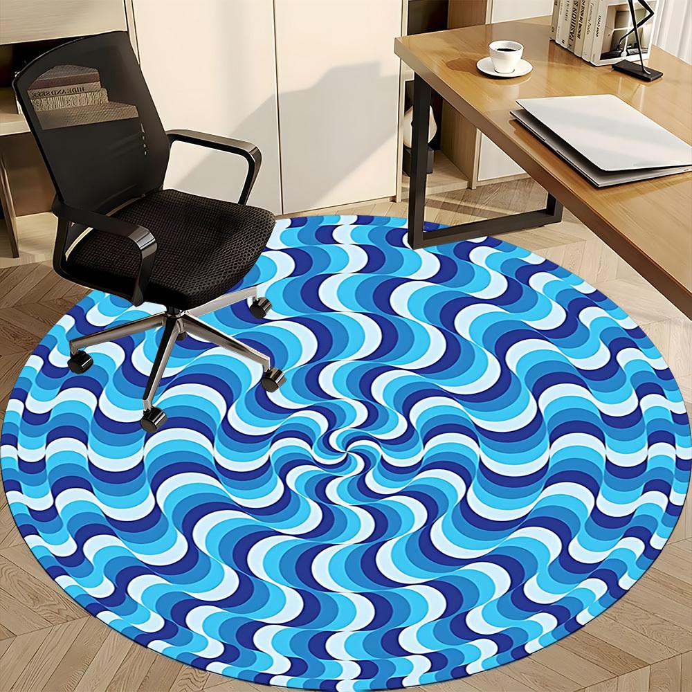 1pc Blue Waves Pattern Chair Carpet for Office Non-Slip, Machine Washable Rug for Office, Room - Holiday Decor, Machine Made yy251016033