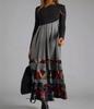 Women Color Block Floral Print Long Sleeve Maxi Dress Casual Loose A Line Long Dress S-XXXL