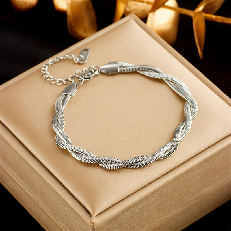 Gold Plated Twisted Herringbone Chain Bracelet Adjustable Fashion Jewelry for Women