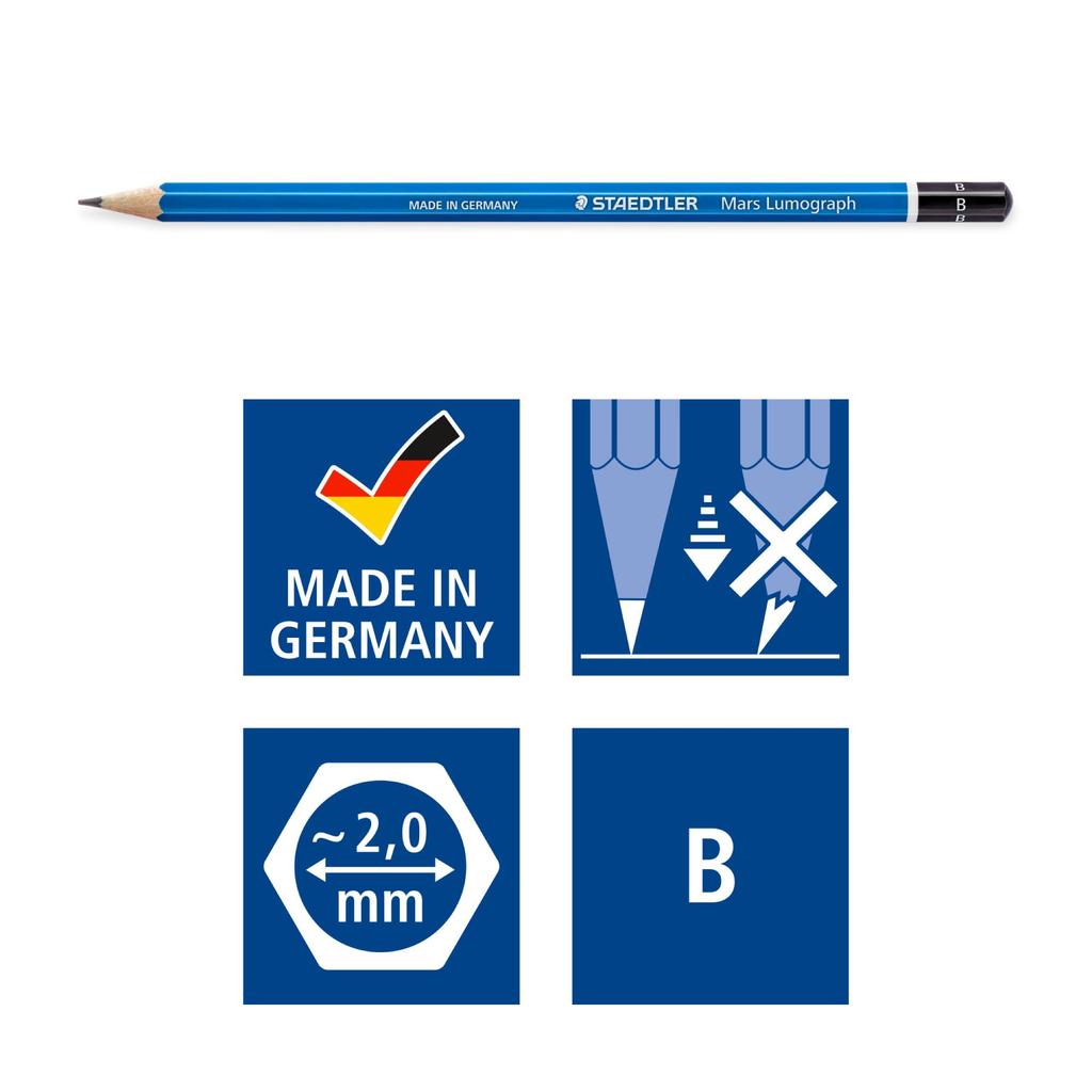 Staedtler Pencil B Mars Lumograph Writing Drawing 12 Pieces 100-B12