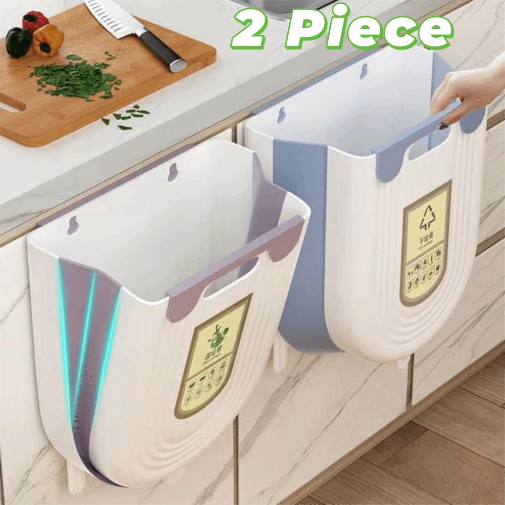 2PCS Collapsible Hanging Kitchen Trash Can 6/10 L Wall Mounted Rubbish Can  Bathroom