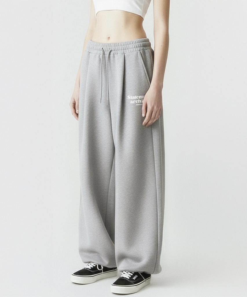 PRINOAR [Fleece Line Option] Statement String One-Pleat Wide Pants - Melange