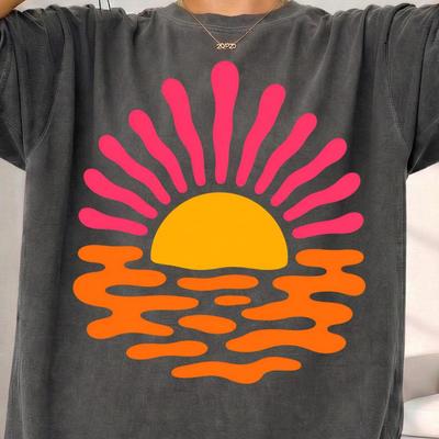 Boho Sunset T-Shirt and Kids Tshirt, Distressed Pepper Retro Vibes Beach Graphic Tee, Groovy Summer Vacation Gift for Her, Comfort Colors Top