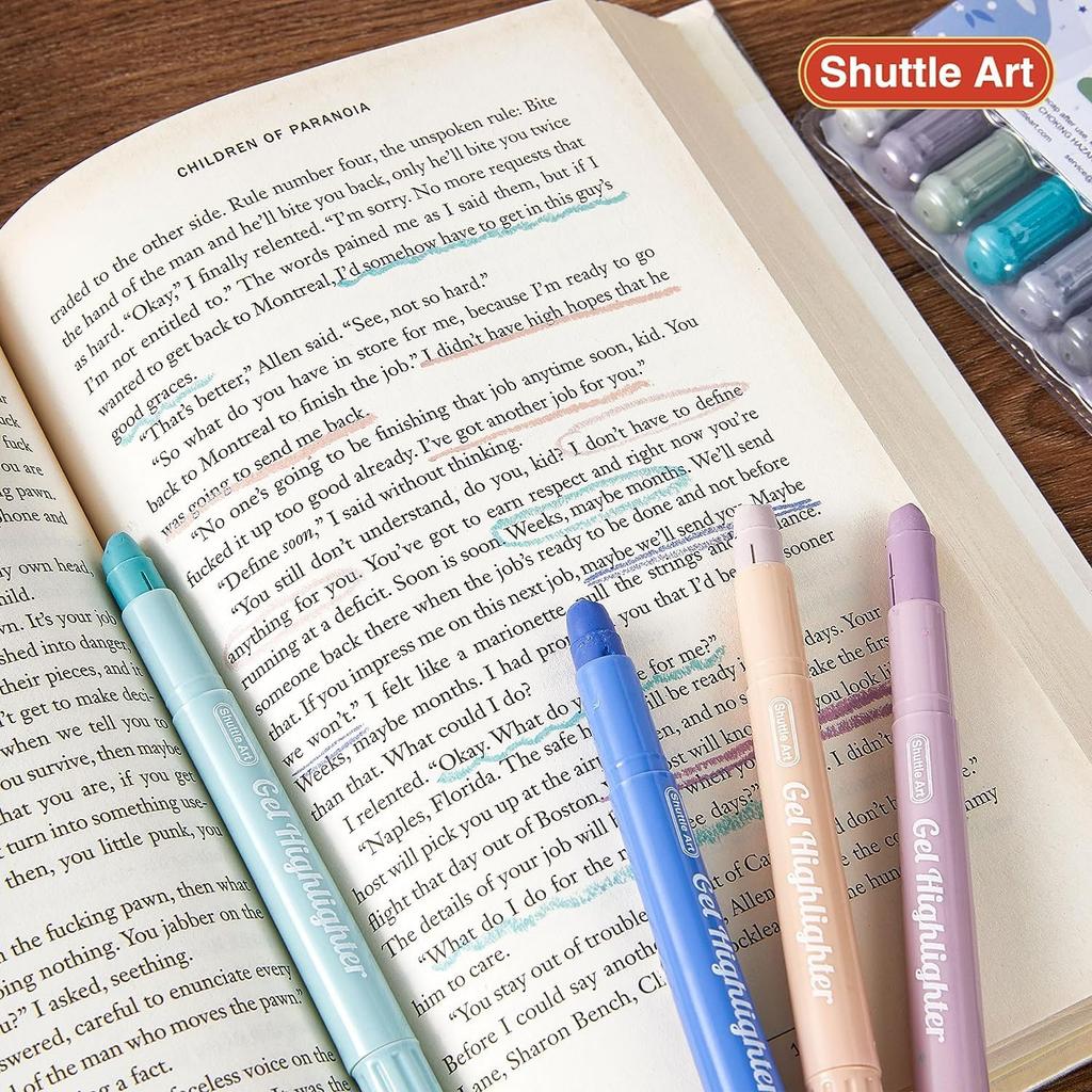 Shuttle Art Highlighter Smoky Solid Fluorescent Fluorescent Light Retractable Gel with Clear for Marking Convenient Storage Pens, Colors, 12-Color