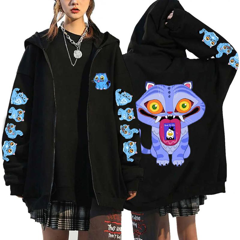

Kpop Охотники на демонов Милые толстовки на молнии с принтом тигра Модная мультяшная женская мужская толстовка с длинным рукавом на молнии 2XL