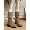 Brown Western Cowboy Pleated Boots Women's Summer, New Thick Heel Boots Show Feet Little Knight Pile Boots