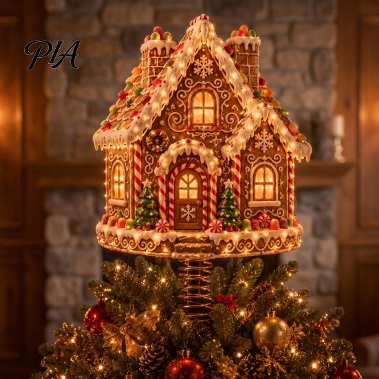 Light Up Holiday Tree Topper Lighted Christmas Topper, Illuminated Santa Claus Gingerbread Nutcracker Treetop Decorative Ornament for Top with Spring