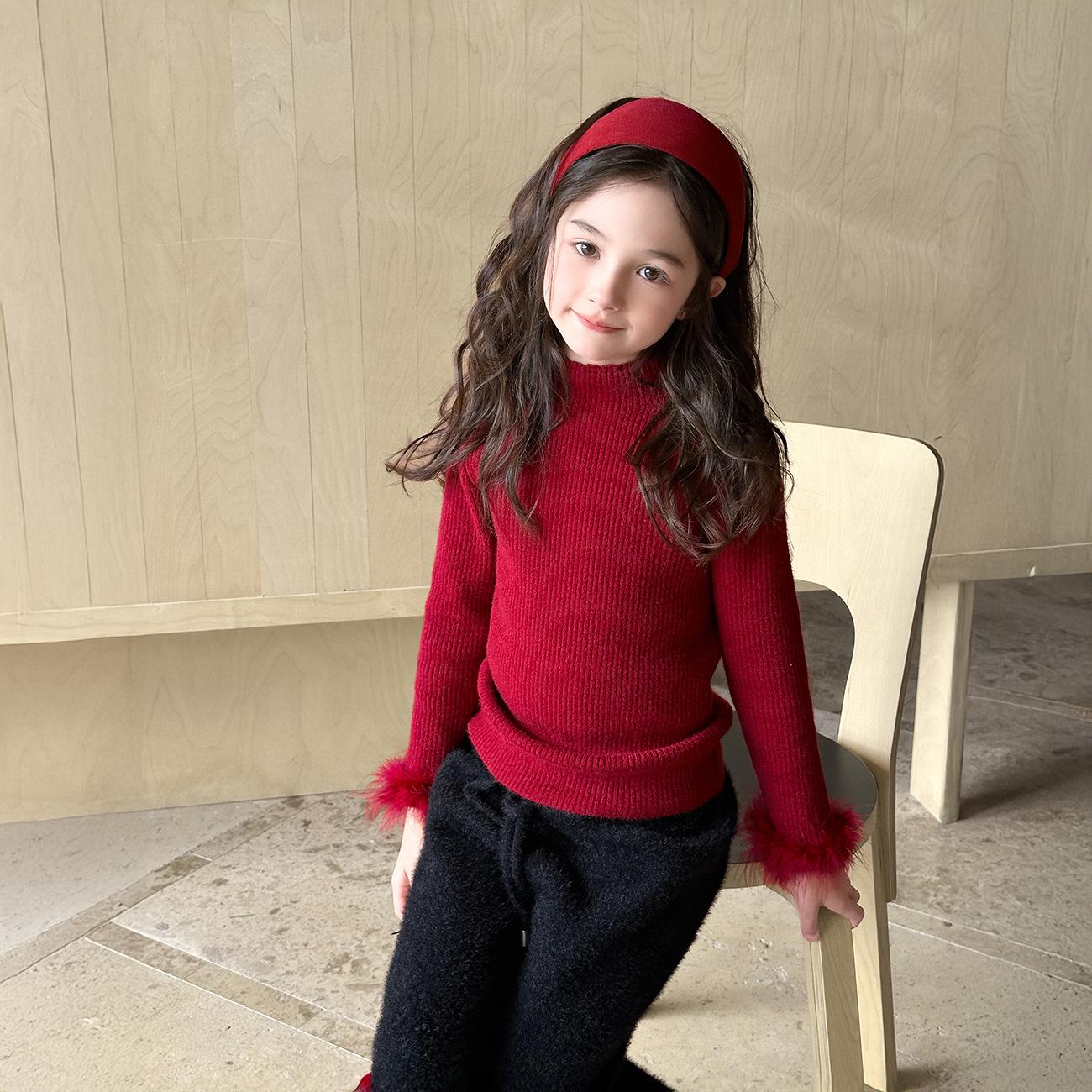 Yuchen Girls  Soft Knit Pullover: 2025 Winter Kids  Warm Base Layer Top 120