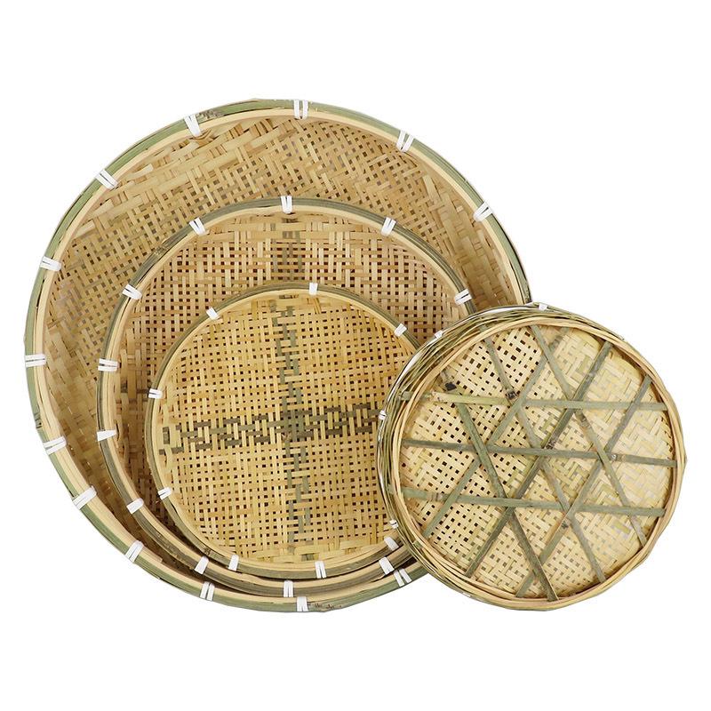Blue Bamboo Weaving Sieve for Drying Tea, Dried Goods, and Rice - Round Winnowing Basket Tray