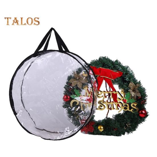 Geantă de depozitare coroană de Crăciun cu mâner Închidere cu fermoar Ghirlande transparente de mare capacitate Mini copaci Organizator rezistent la praf