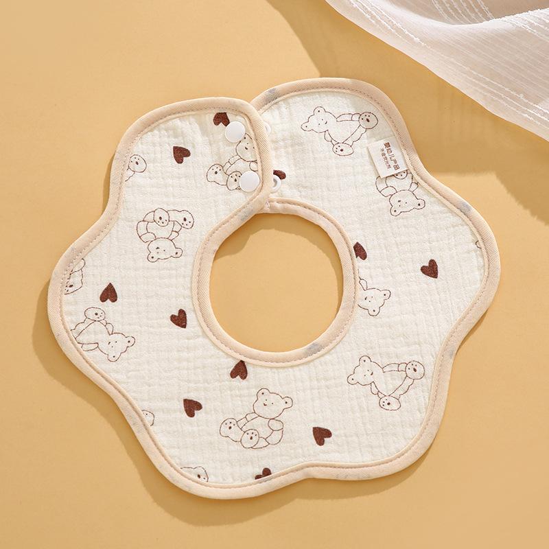 Class A Newborn Baby Saliva Towel Crepe Waterproof Petal Bib Autumn Winter Children Eating Cartoon Cotton Bib