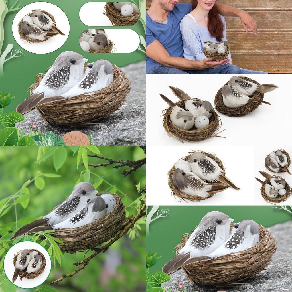 Realistic Set 1 Feathered Birds With Nest Birds Egg Artificial Garden Decor Tree