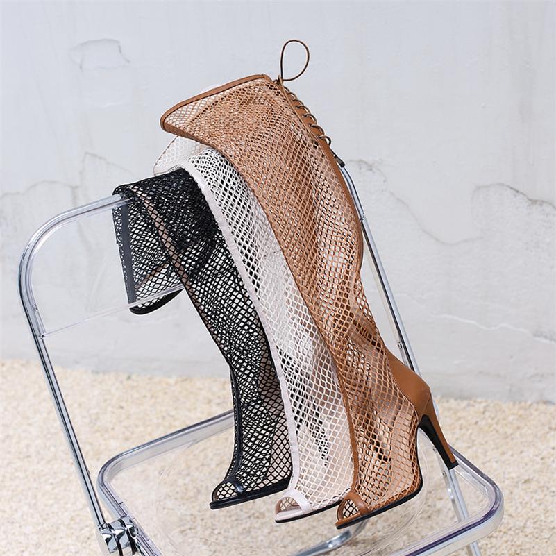 FOREADA Dames Hule Nettsandaler Peep Toe Stiletthæler Snøring Glidelås Sexy Komfort Lårhøye Støvletter Damesko Mote Sommer 43