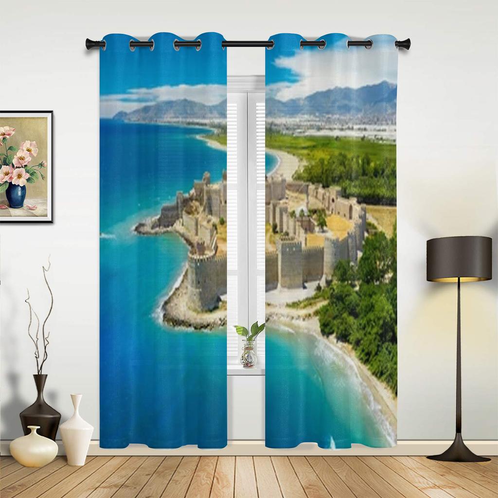 Blick auf die Stadt Türkei Fenster Vorhänge für Wohnzimmer Luxus Schlafzimmer Dekor Vorhänge Küchenfensterdekorationen Vorhänge