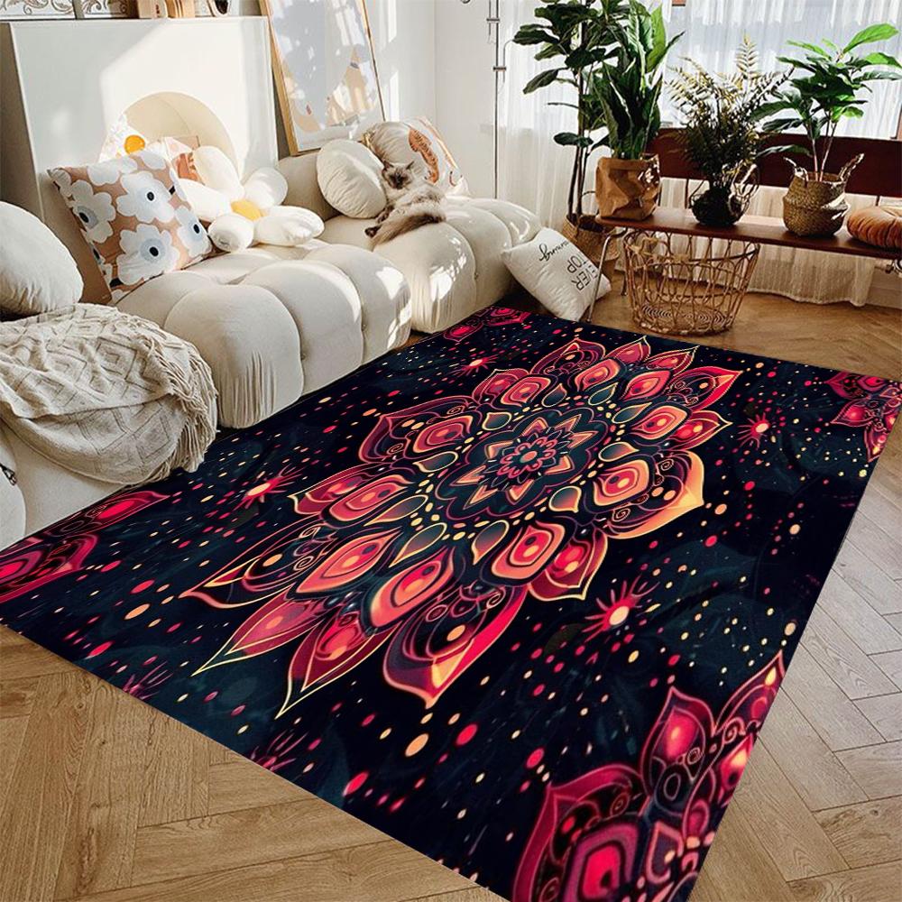 Non-Slip Vintage Mandala Area Mat Bohemian Style Polyester Rug for Living Room Bedroom Entryway Vibrant Home Decoration Carpet