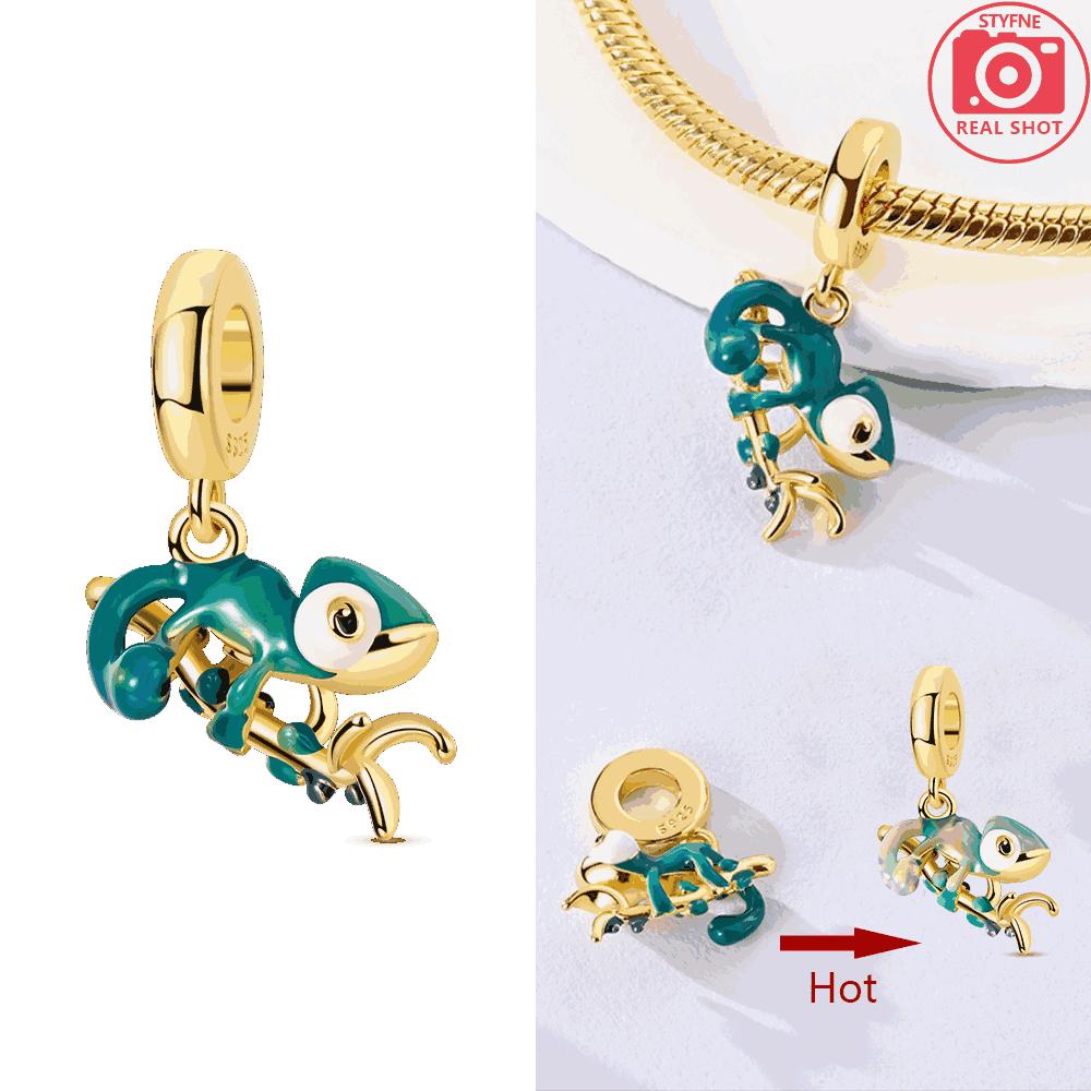 

Authentic Original Copper Metal Golden Pendant Bead Component Green Chameleon Heart Red Suitcase Firefly Bead Components Compatible With Bracelet