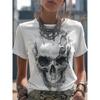 T-shirt da Donna con Stampa 3D Teschio Grafico Halloween Vintage, Girocollo Manica Corta, Magliette Harajuku Y2K Top Abbigliamento Femminile