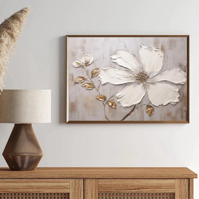 Nordische Mode Weißes Blumenkunst Abstrakt Poster Drucke Leinwand Wandkunst Bild Modern Wohnzimmer Heimdekoration