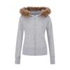 Sweat à capuche ajusté pour femme avec col amovible en fausse fourrure Manches longues Hiver Chaud Haut en Gris Noir Café