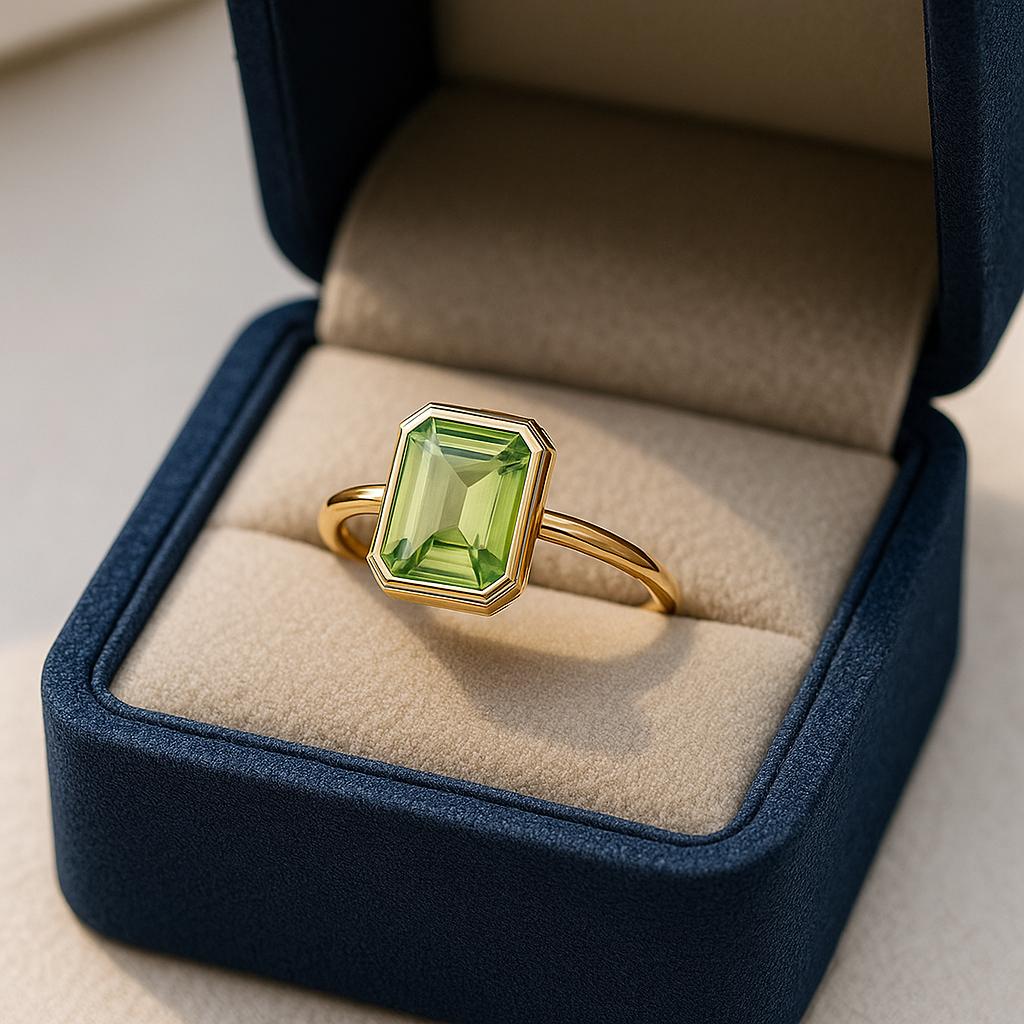 Emerald Cut Green Peridot Stone Gold Plated Ring for Women – Elegant Fashion Jewelry