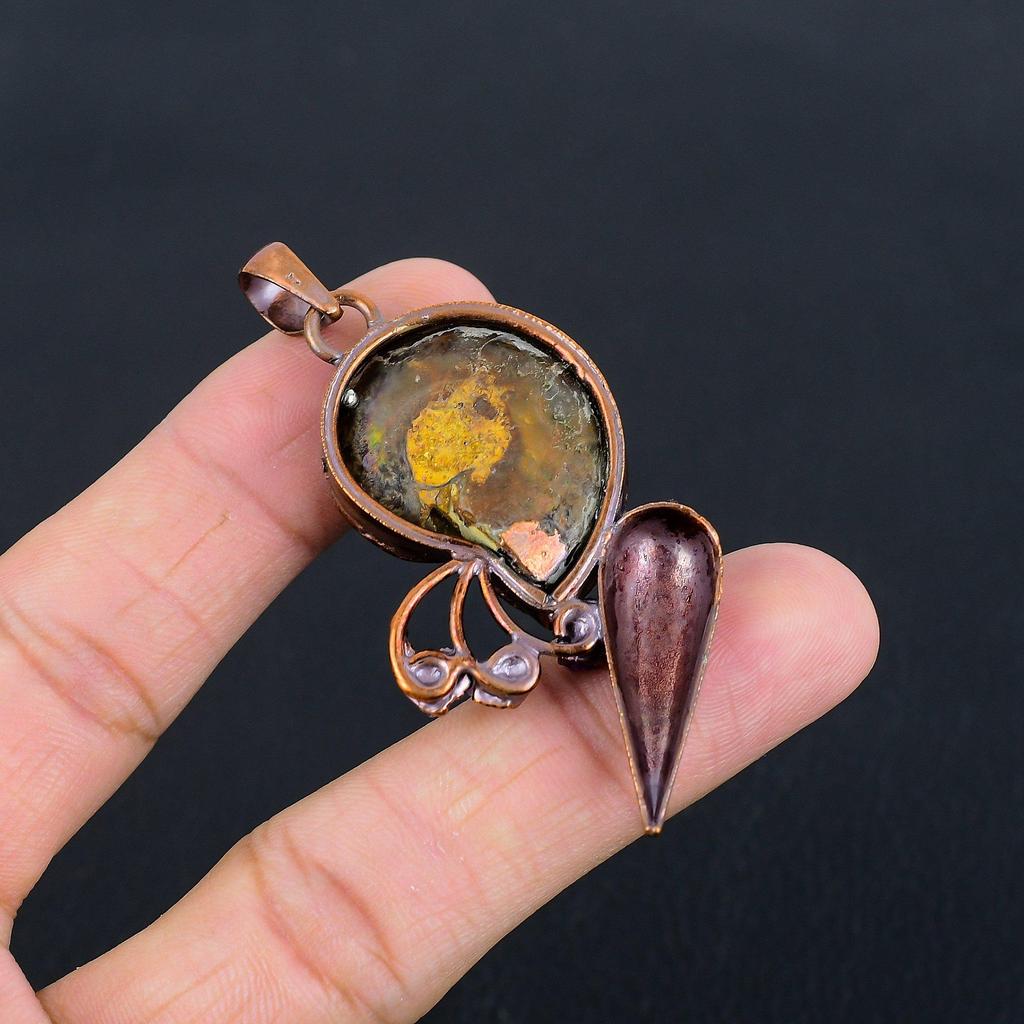 Ammonite Fossil Pendant, Gemstone Copper Electroformed Jewelry Pendant, Handmade Jewelry Beautiful Pendant