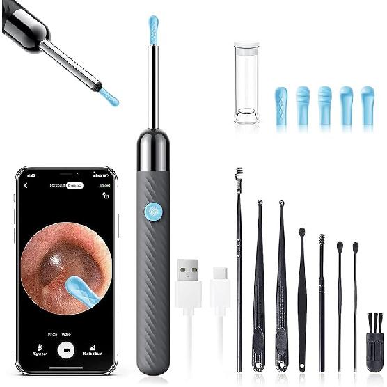 Ear Wax Removal - Earwax Remover Tool with 8 Pcs Ear Set - Ear Canal Cleaner with 1080P Camera - FSA HSA Eligible - Ear Cleaning Kit with 6 Ear Spoon
