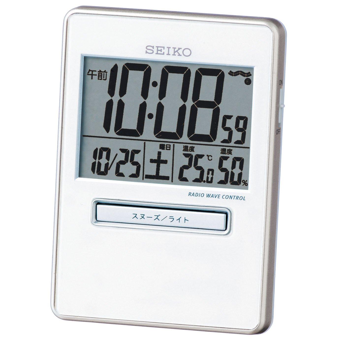 

Seiko Clock Traveler Digital Alarm Clock with and Humidity White Pearl SQ699W SEIKO Radio-Controlled Calendar, Temperature, Display,