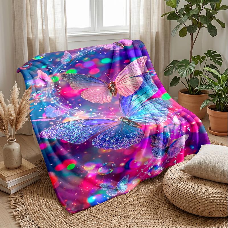 Lion Butterfly Pattern Theme blanket Lightweight Warm Flannel Blanket Decorative Throw Blanket for Home Decoration