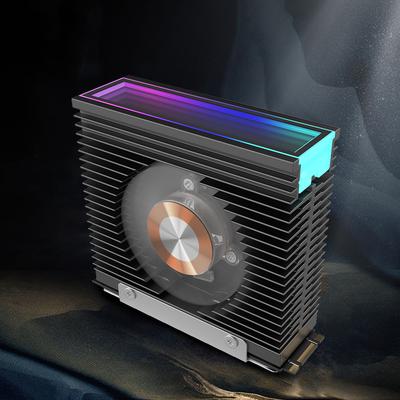 ARGB M.2 2280 SSD Heatsink Aluminum Alloy M.2 SSD Heatsink Cooler with 50MM PWM Dual Fan with Thermal Pad Radiator Heat Sink