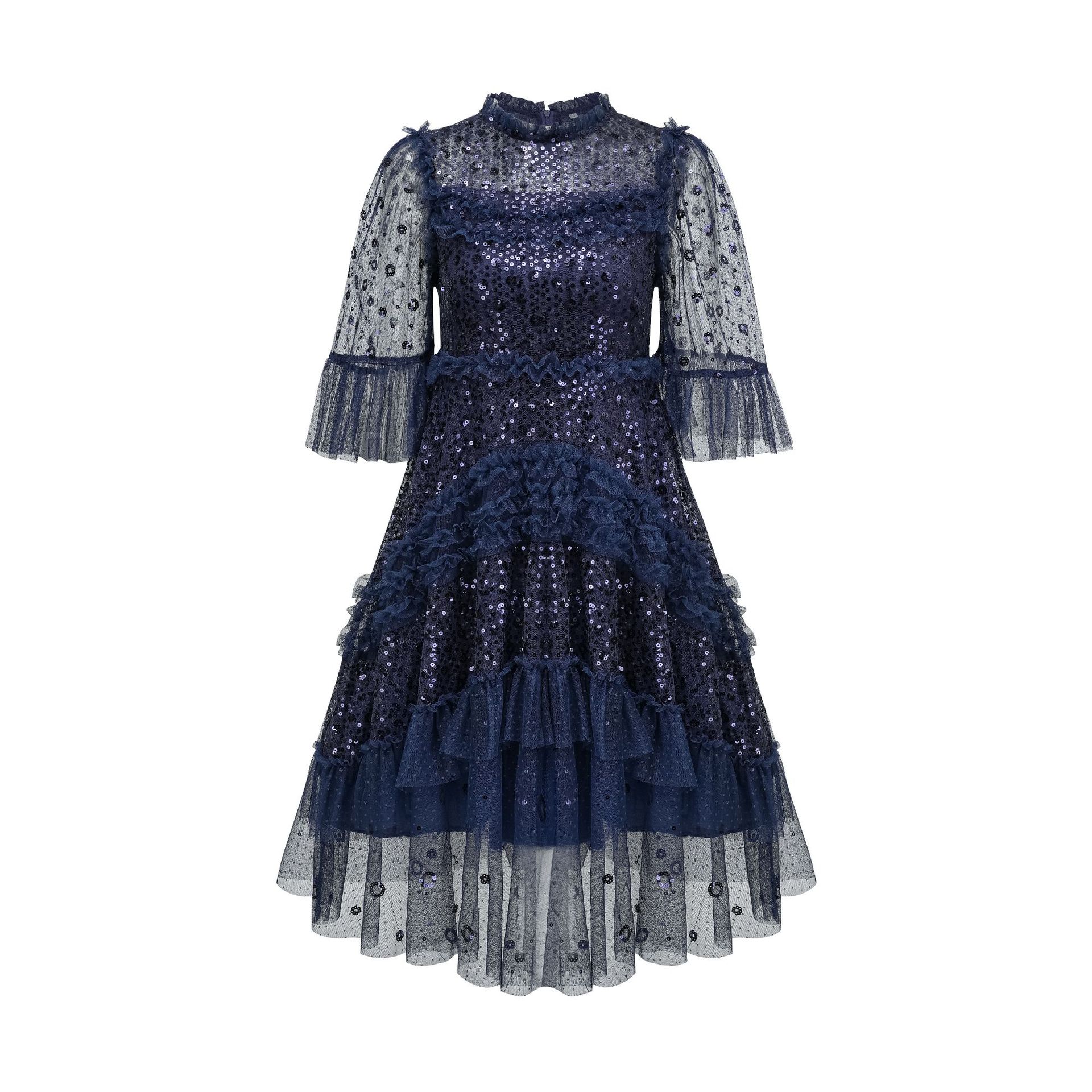 

Короткое платье ручной работы с круглым вырезом, блестящая юбка А-силуэта, платье для вечеринки по случаю дня рождения, юбка L синий